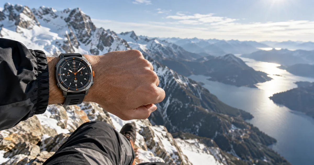 Bracelete Samsung Galaxy Watch Ultra desportiva num pulso ao ar livre
