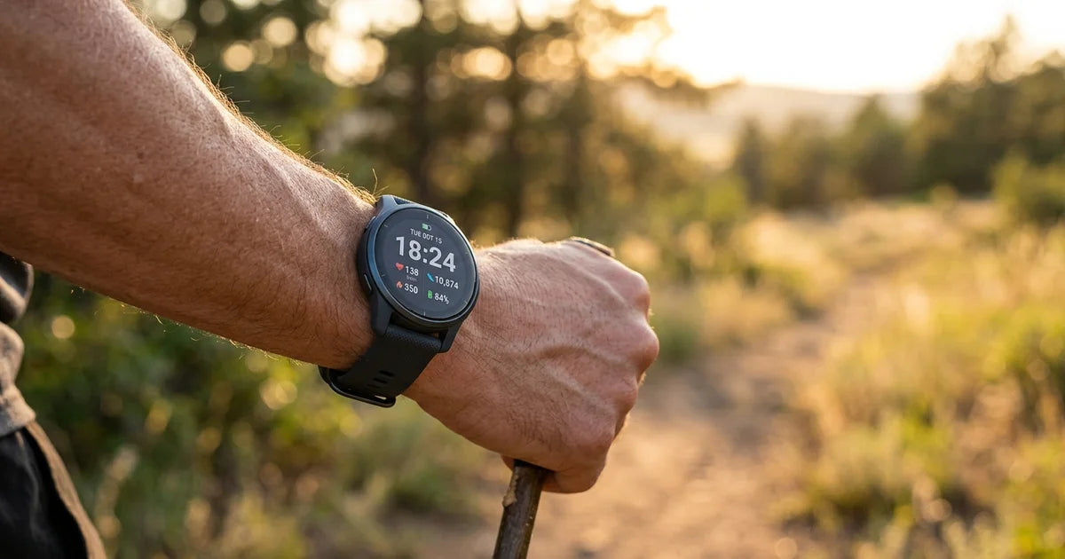 Bracelet Garmin Vivoactive 5 silicone sport sur un poignet en exterieur