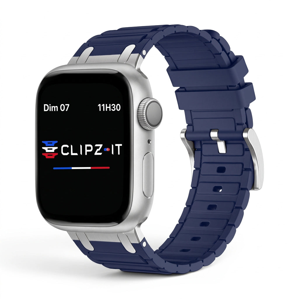 Bracelet Alvéole silicone bleu, vue de face 2 - Apple Watch | Clipz-it