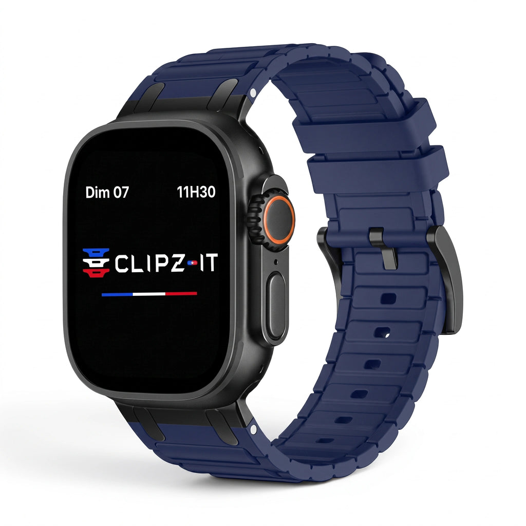 Bracelet Alvéole silicone bleu, vue de face 3 - Apple Watch | Clipz-it