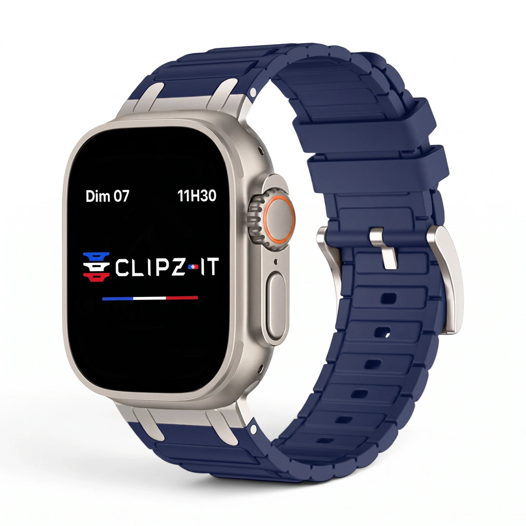 Bracelet Alvéole silicone bleu, vue de face - Apple Watch | Clipz-it