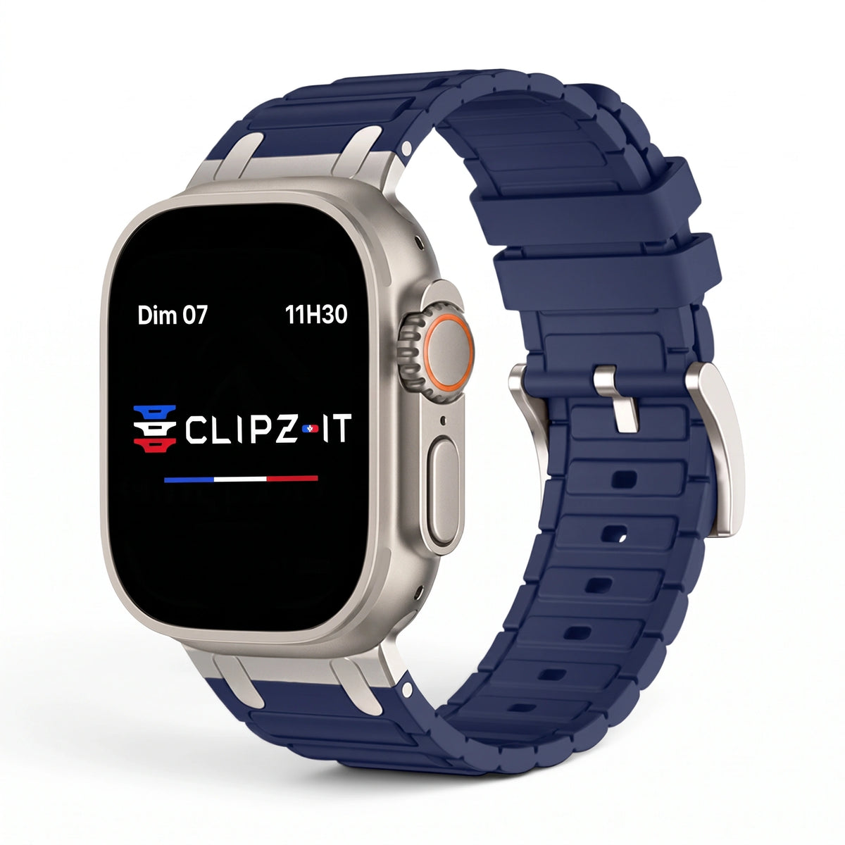 Bracelet Alvéole silicone bleu, vue de face - Apple Watch | Clipz-it