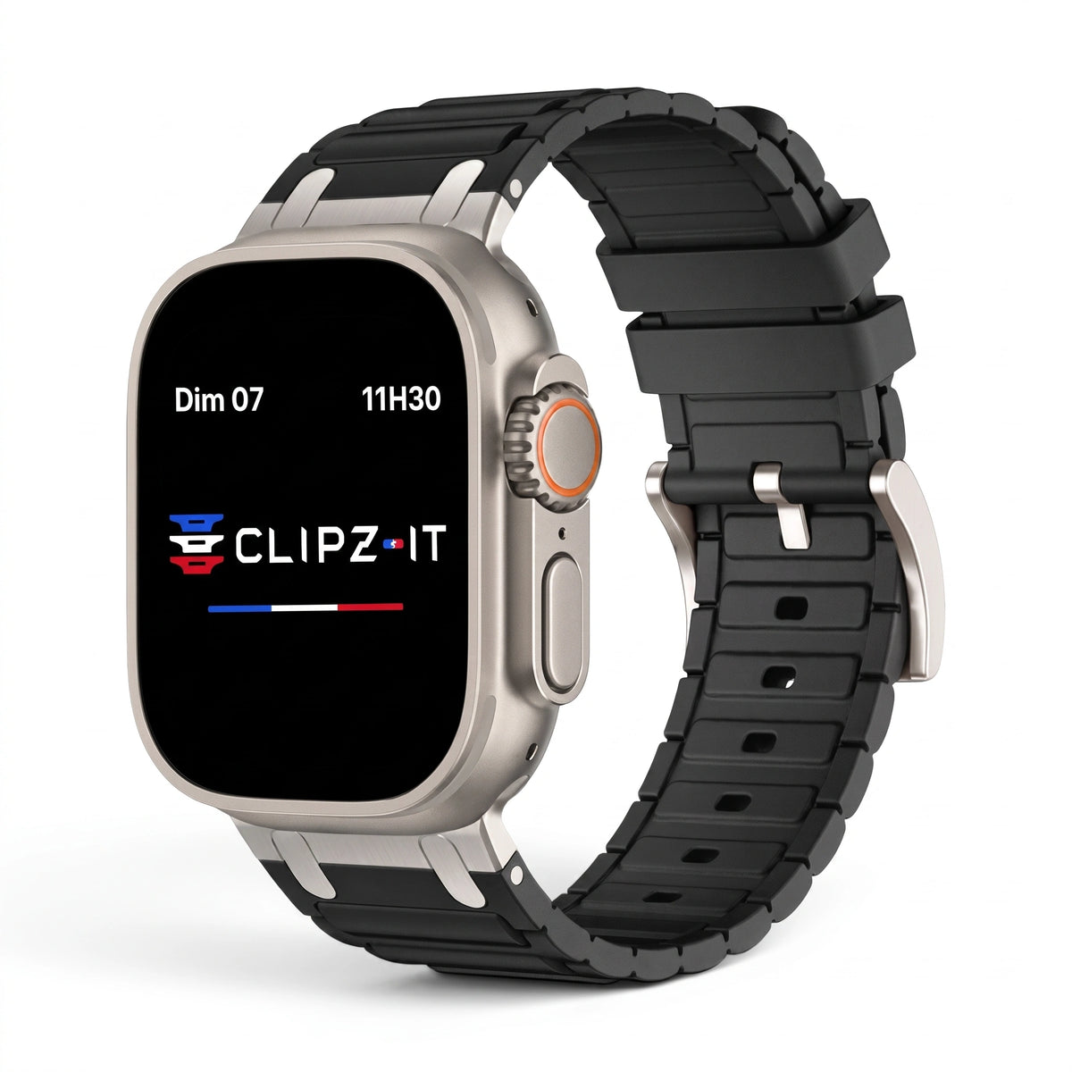 Bracelet Alvéole silicone noir, vue de face 2 - Apple Watch | Clipz-it