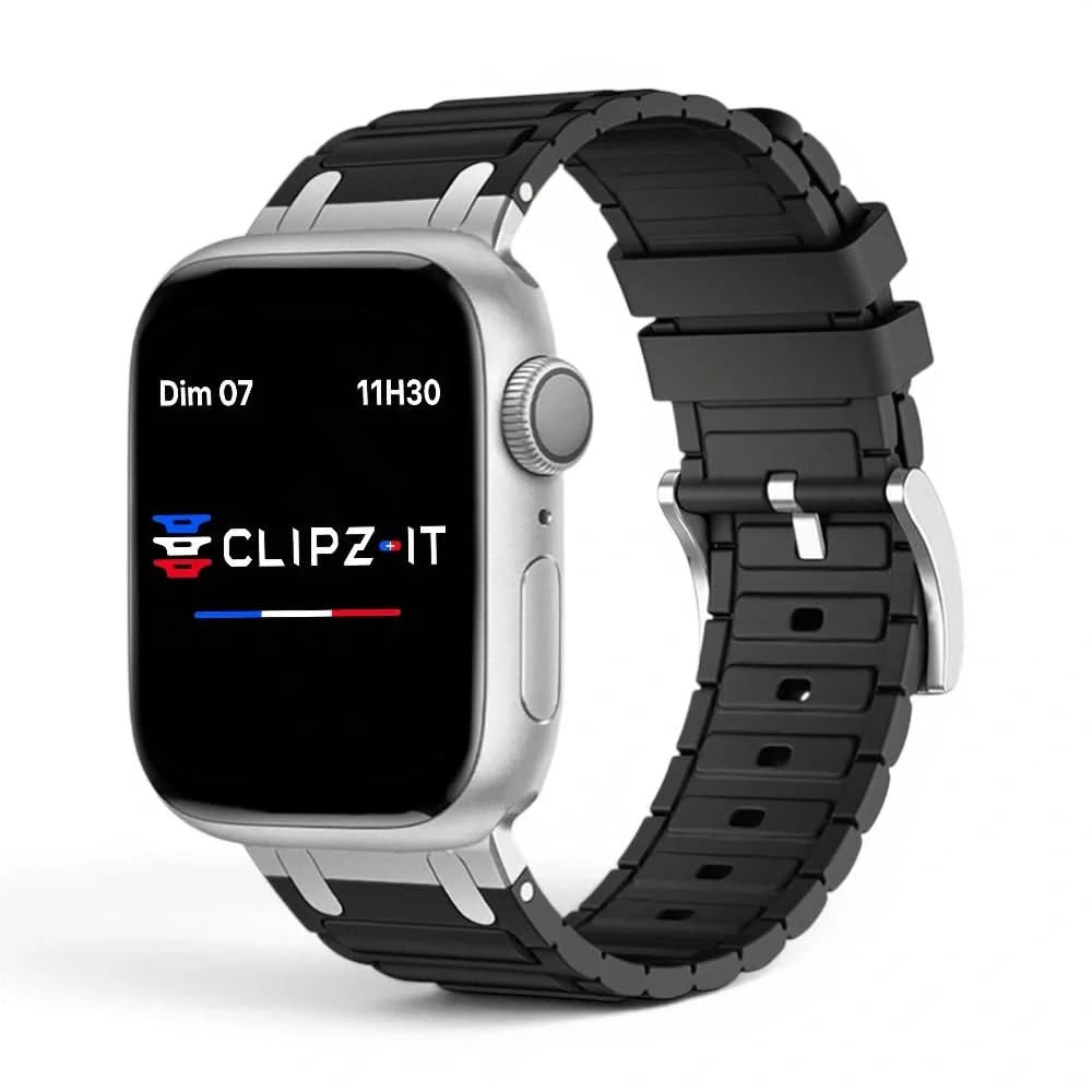 Bracelet Alvéole silicone noir, vue de face 3 - Apple Watch | Clipz-it