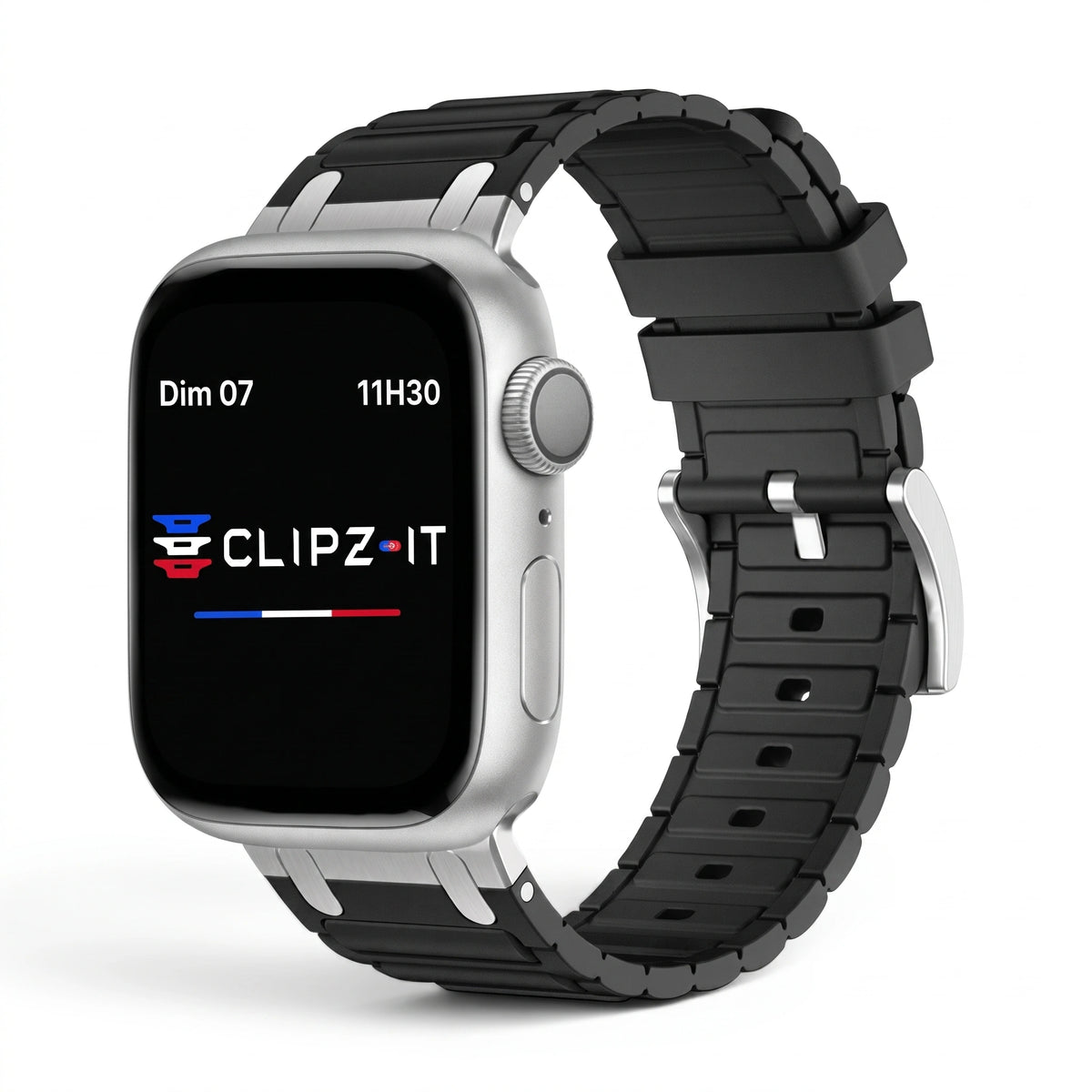 Bracelet Alvéole silicone noir, vue de face 3 - Apple Watch | Clipz-it