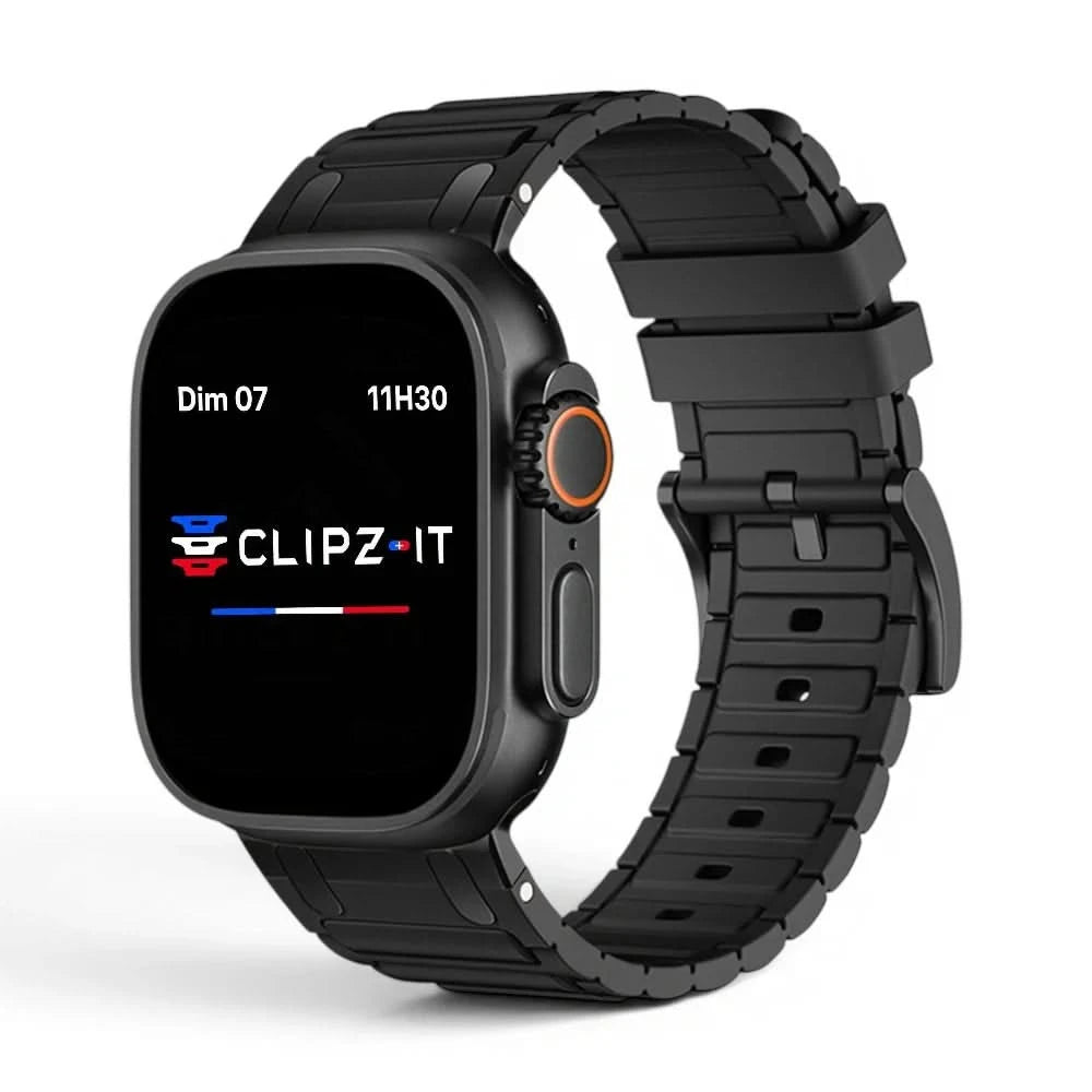 Bracelet Alvéole silicone noir, vue de face - Apple Watch | Clipz-it