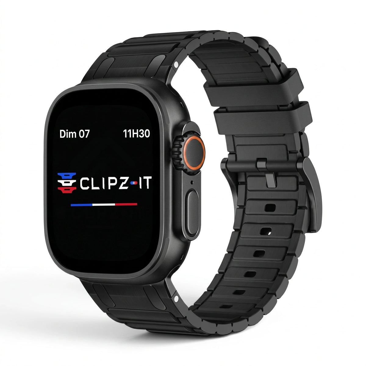 Bracelet Alvéole silicone noir, vue de face - Apple Watch | Clipz-it