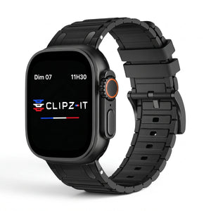 Bracelet Alvéole silicone noir, vue de face - Apple Watch | Clipz-it