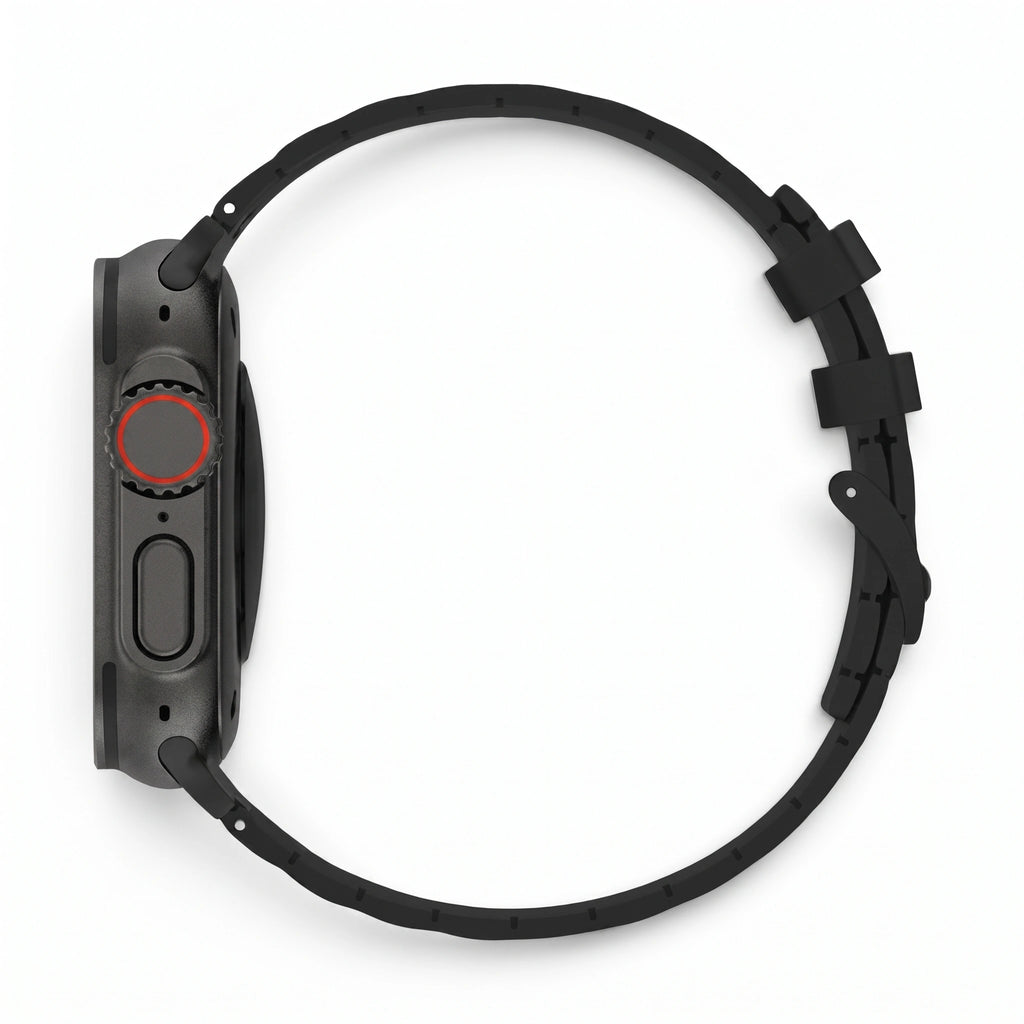 Bracelet Alvéole silicone noir, vue de profil - Apple Watch | Clipz-it
