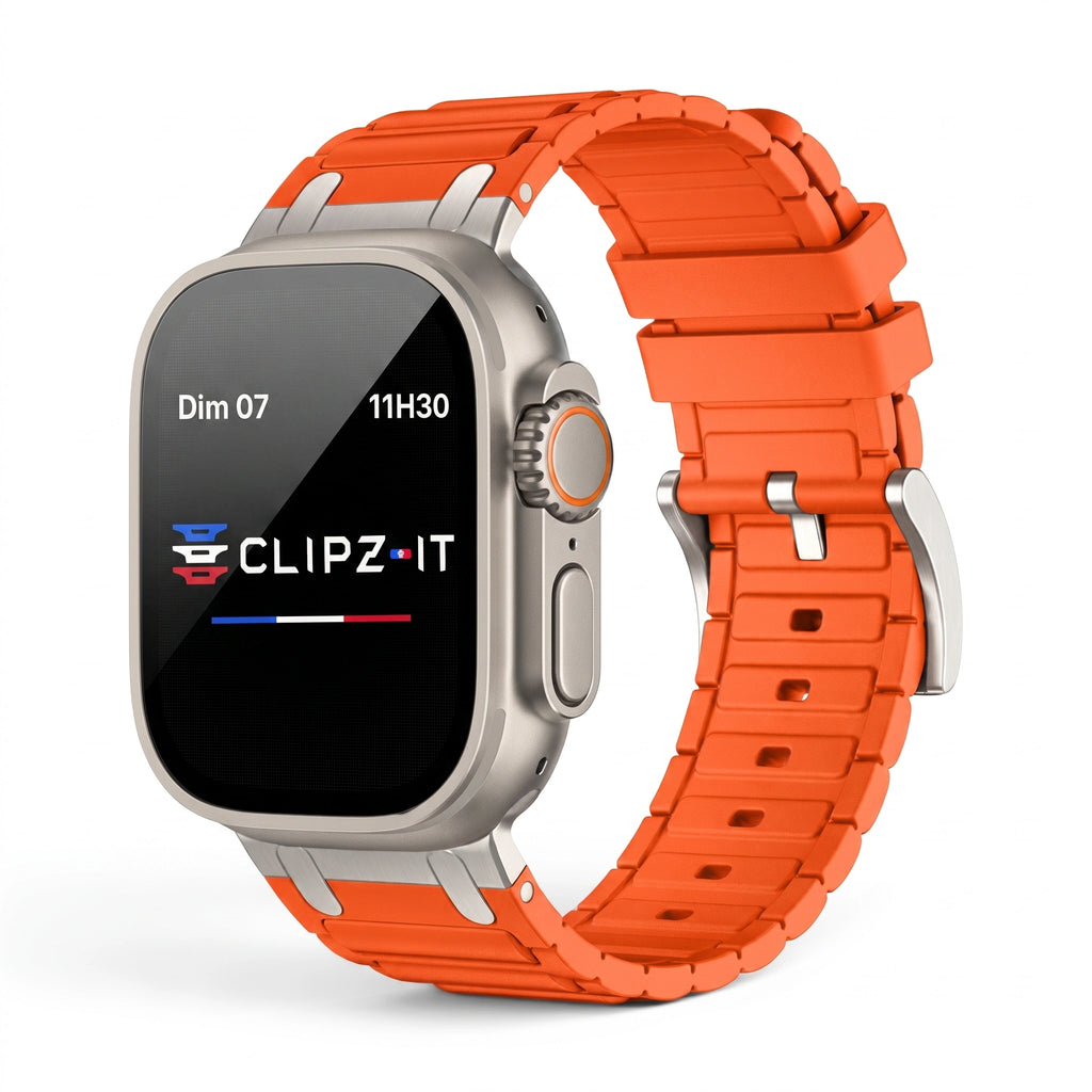 Bracelet Alvéole silicone orange, vue de face 2 - Apple Watch | Clipz-it