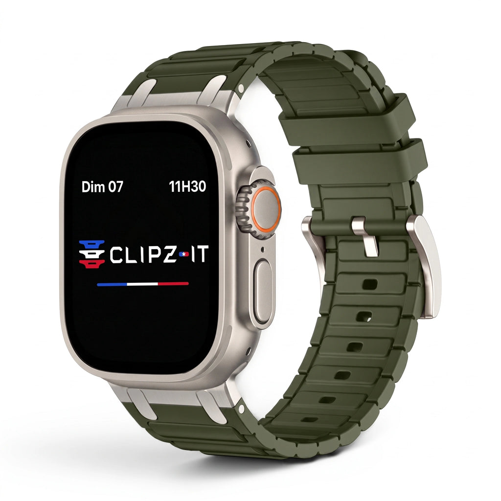 Bracelet Alvéole silicone vert, vue de face 2 - Apple Watch | Clipz-it