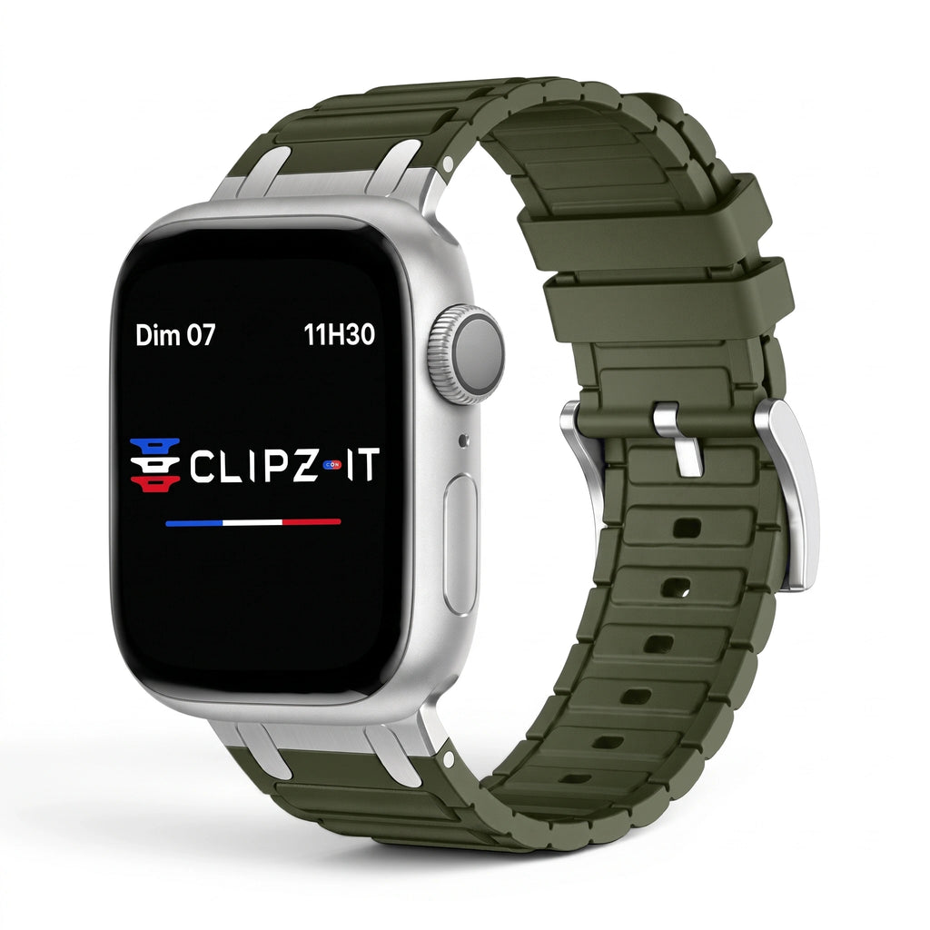 Bracelet Alvéole silicone vert, vue de face 3 - Apple Watch | Clipz-it
