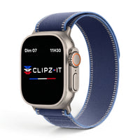 Bracelet Ampère nylon bleu, vue de face 2 - Apple Watch | Clipz-it