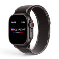 Bracelet Ampère nylon noir, vue de face - Apple Watch | Clipz-it