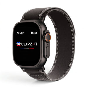 Bracelet Ampère nylon noir, vue de face - Apple Watch | Clipz-it