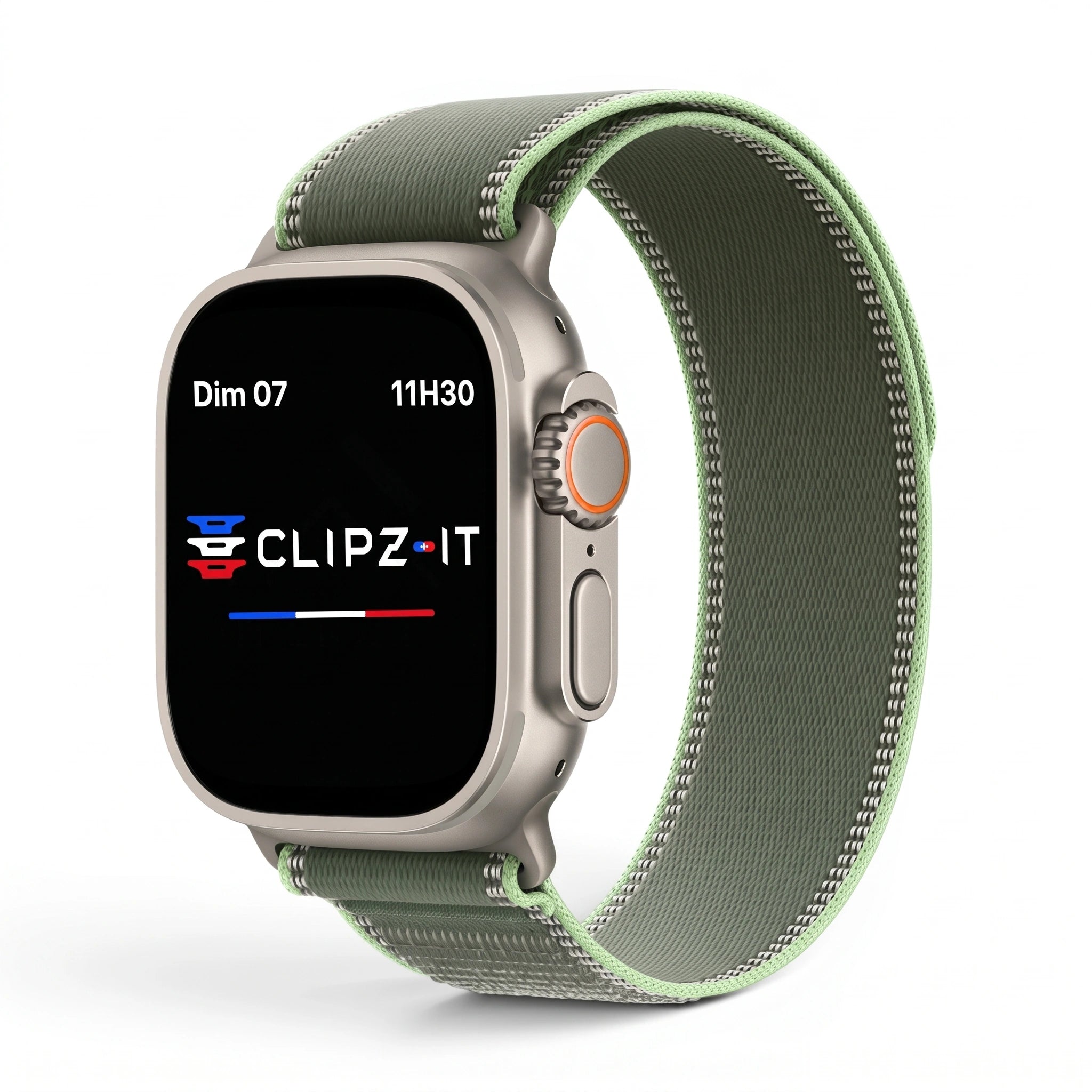 Bracelet Ampère nylon vert, vue de face 2 - Apple Watch | Clipz-it