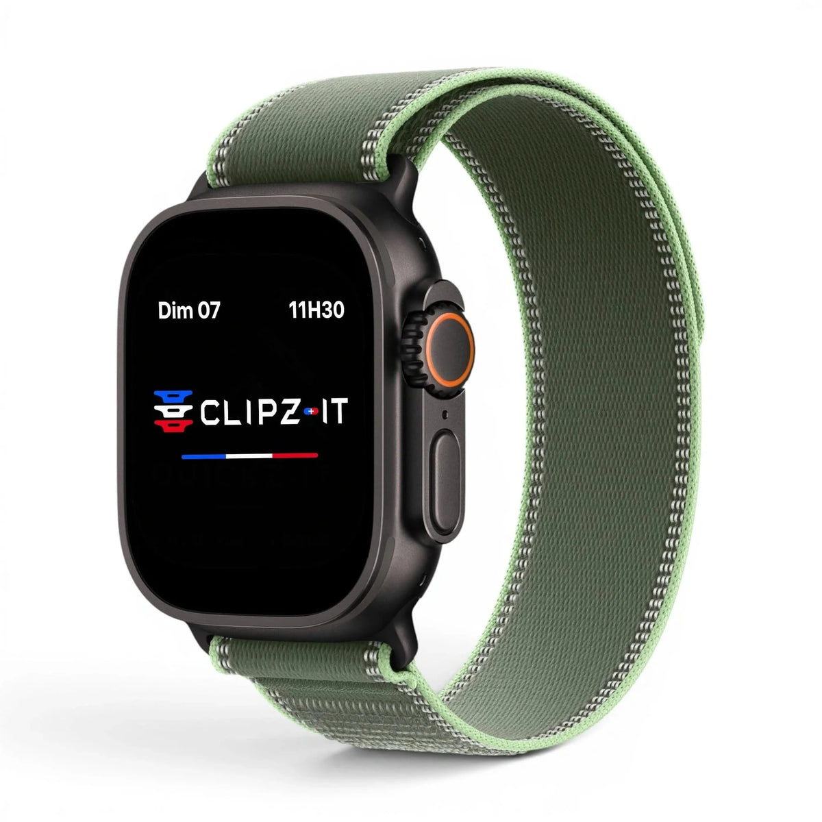 Bracelet Ampère nylon vert, vue de face - Apple Watch | Clipz-it
