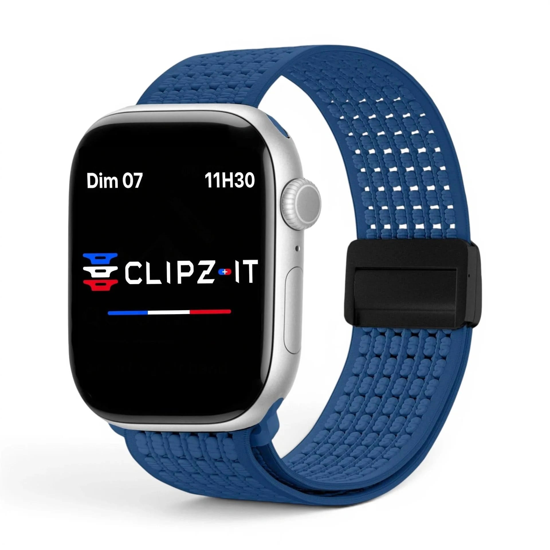 Bracelet Astra nylon bleu, vue de face - Apple Watch | Clipz-it