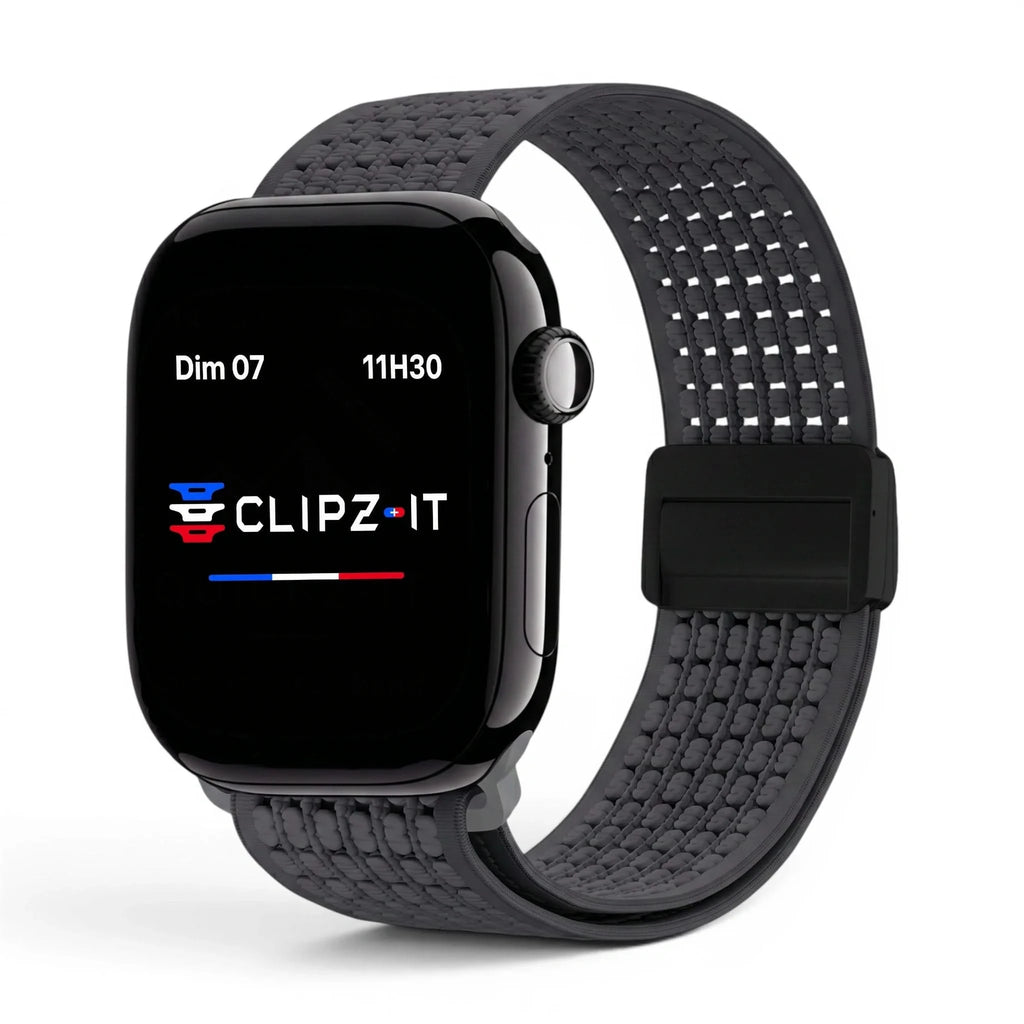 Bracelet Astra nylon gris, vue de face - Apple Watch | Clipz-it