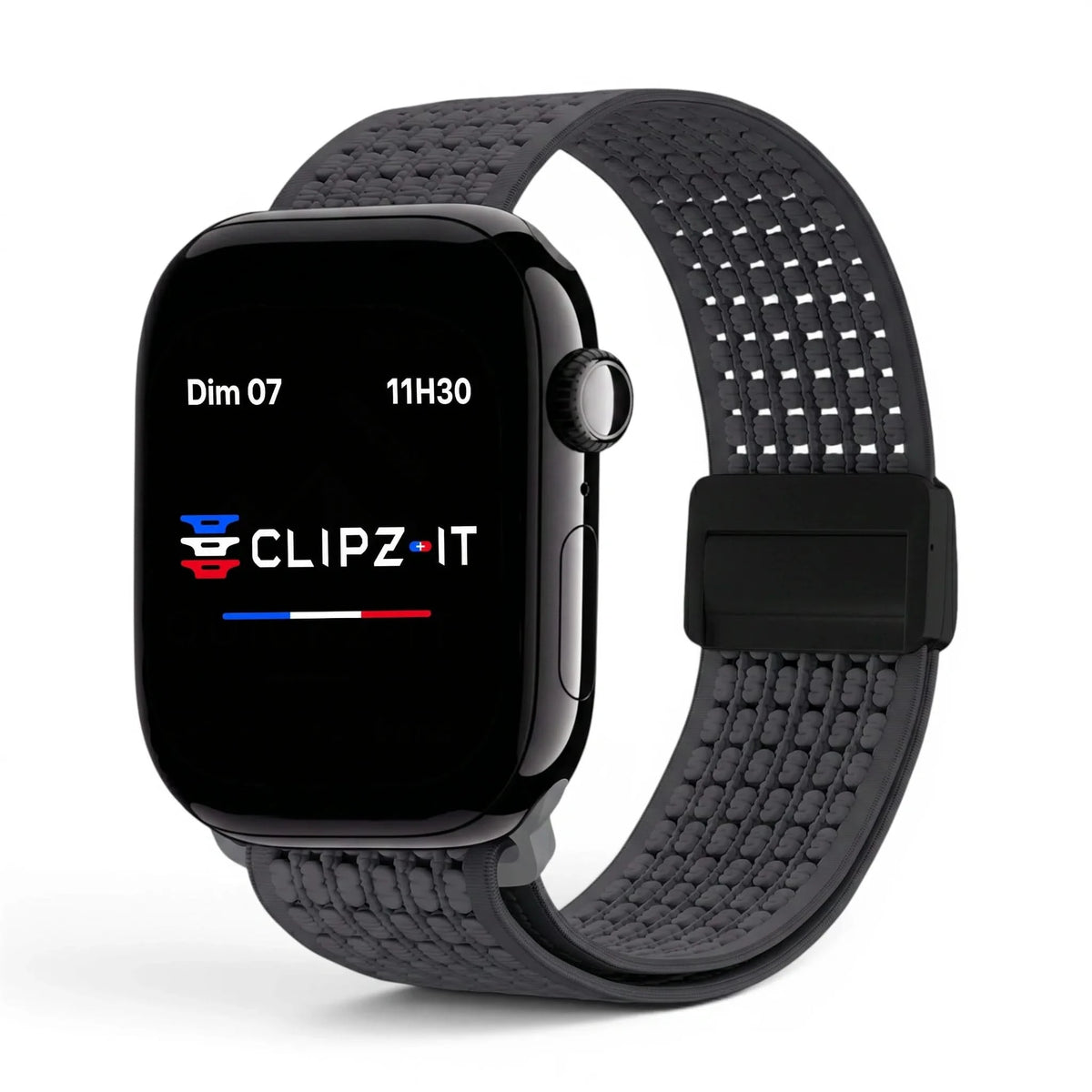 Bracelet Astra nylon gris, vue de face - Apple Watch | Clipz-it