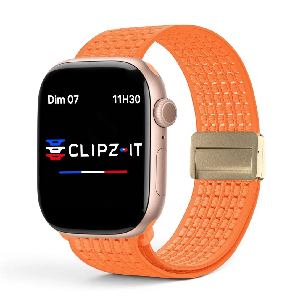 Bracelet Astra nylon orange, vue de face - Apple Watch | Clipz-it