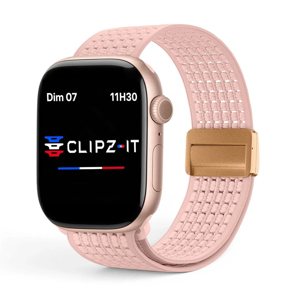 Bracelet Astra nylon rose, vue de face - Apple Watch | Clipz-it
