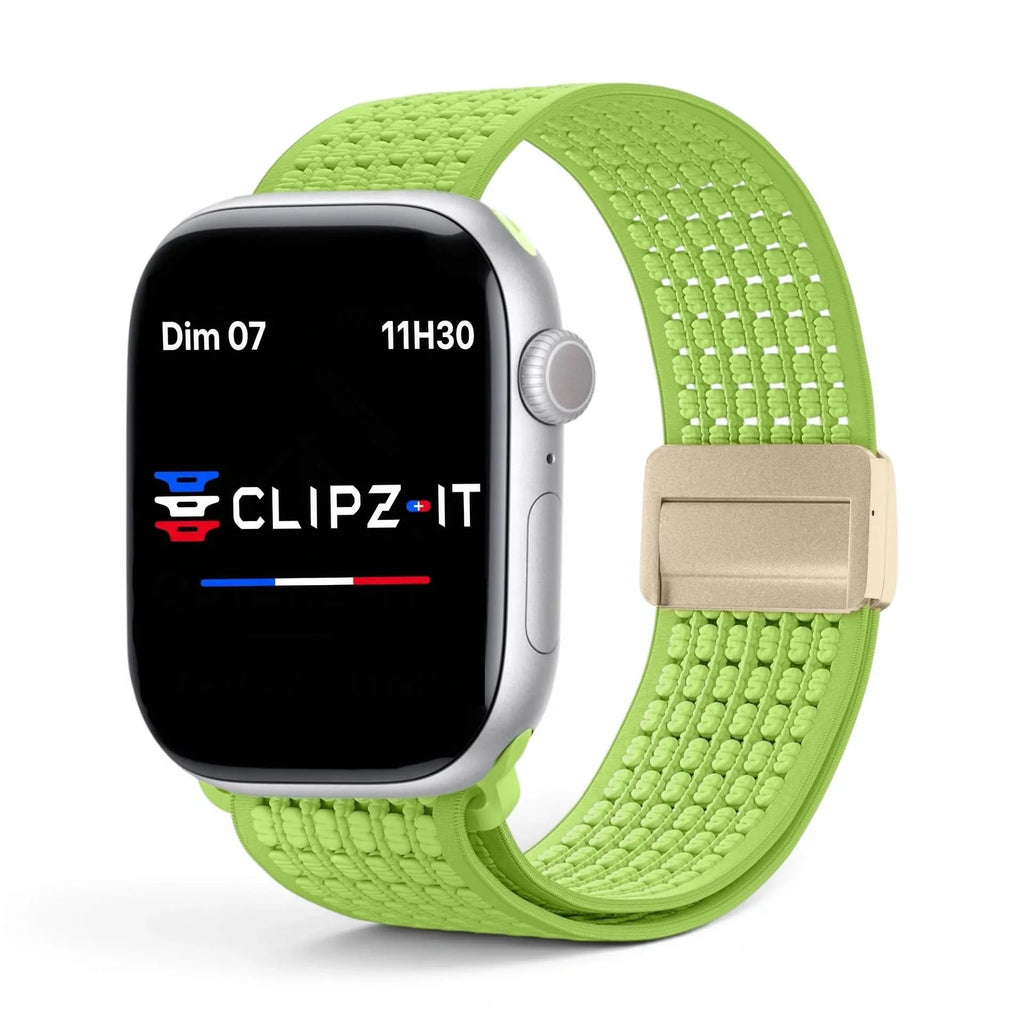 Bracelet Astra nylon vert, vue de face - Apple Watch | Clipz-it