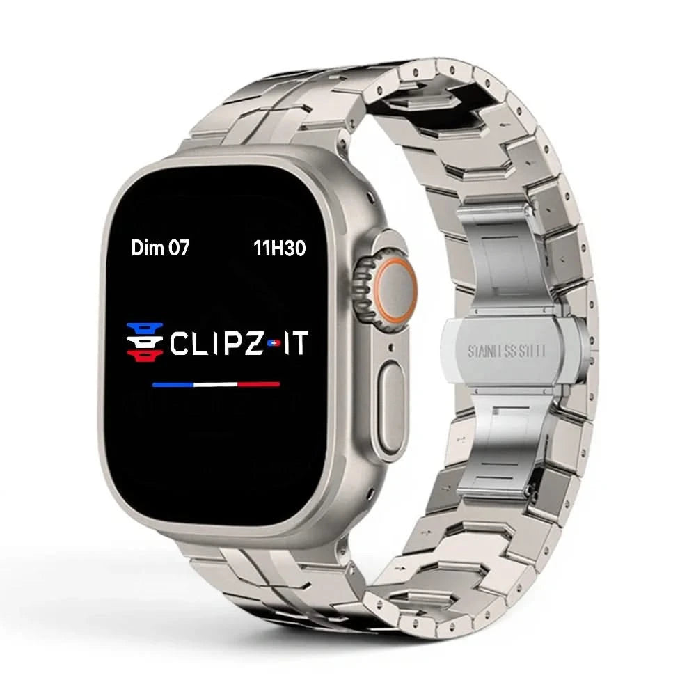Bracelet Atlas titane titane, vue de face - Apple Watch | Clipz-it