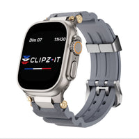Bracelet Aureus silicone plaqué or gris, vue de face 3 - Apple Watch | Clipz-it