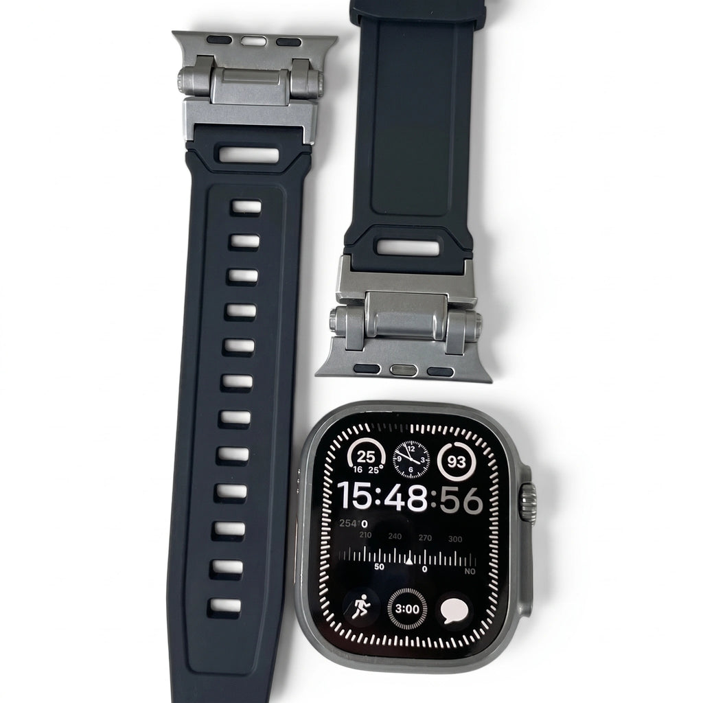Bracelet Bouclier silicone & titane gris, vue 2 - Apple Watch | Clipz-it