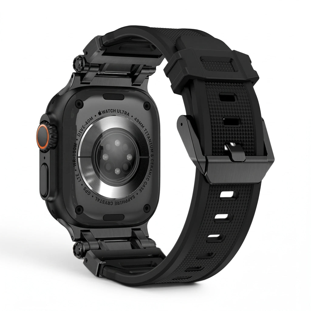 Bracelet Bouclier silicone & titane noir, vue de dos - Apple Watch | Clipz-it