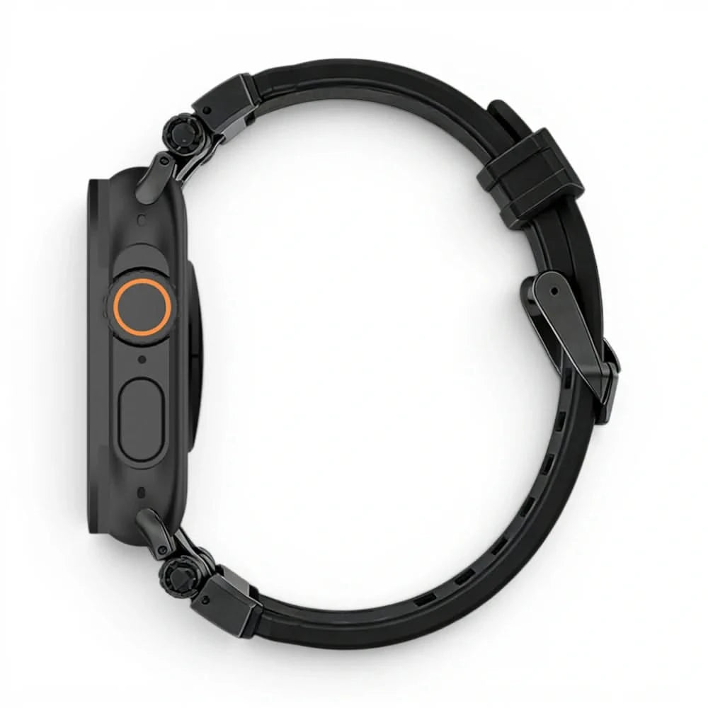 Bracelet Bouclier silicone & titane noir, vue de profil - Apple Watch | Clipz-it