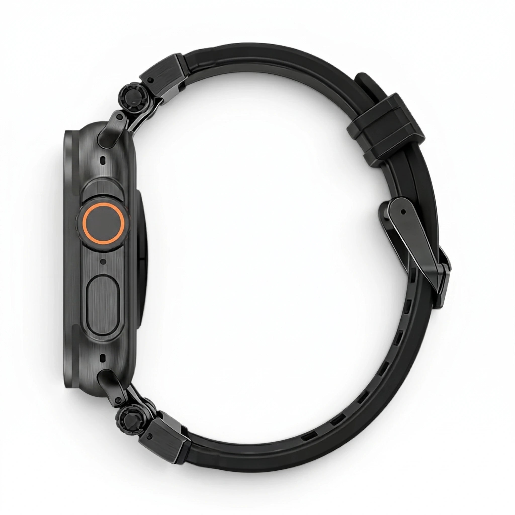 Bracelet Bouclier silicone & titane noir, vue de profil - Apple Watch | Clipz-it