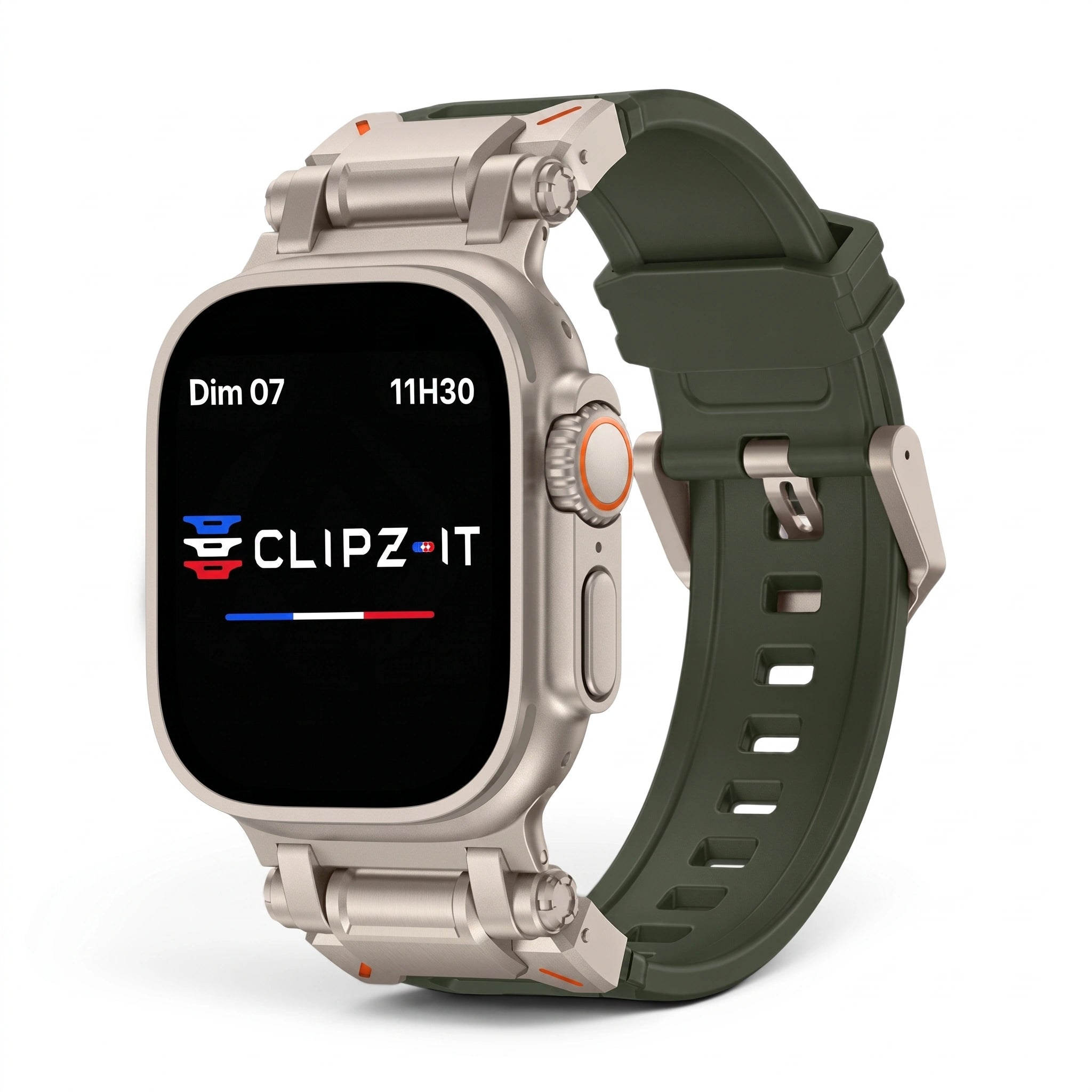 Bracelet Bouclier silicone & titane vert, vue de face 2 - Apple Watch | Clipz-it