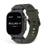 Bracelet Bouclier silicone & titane vert, vue de face - Apple Watch | Clipz-it