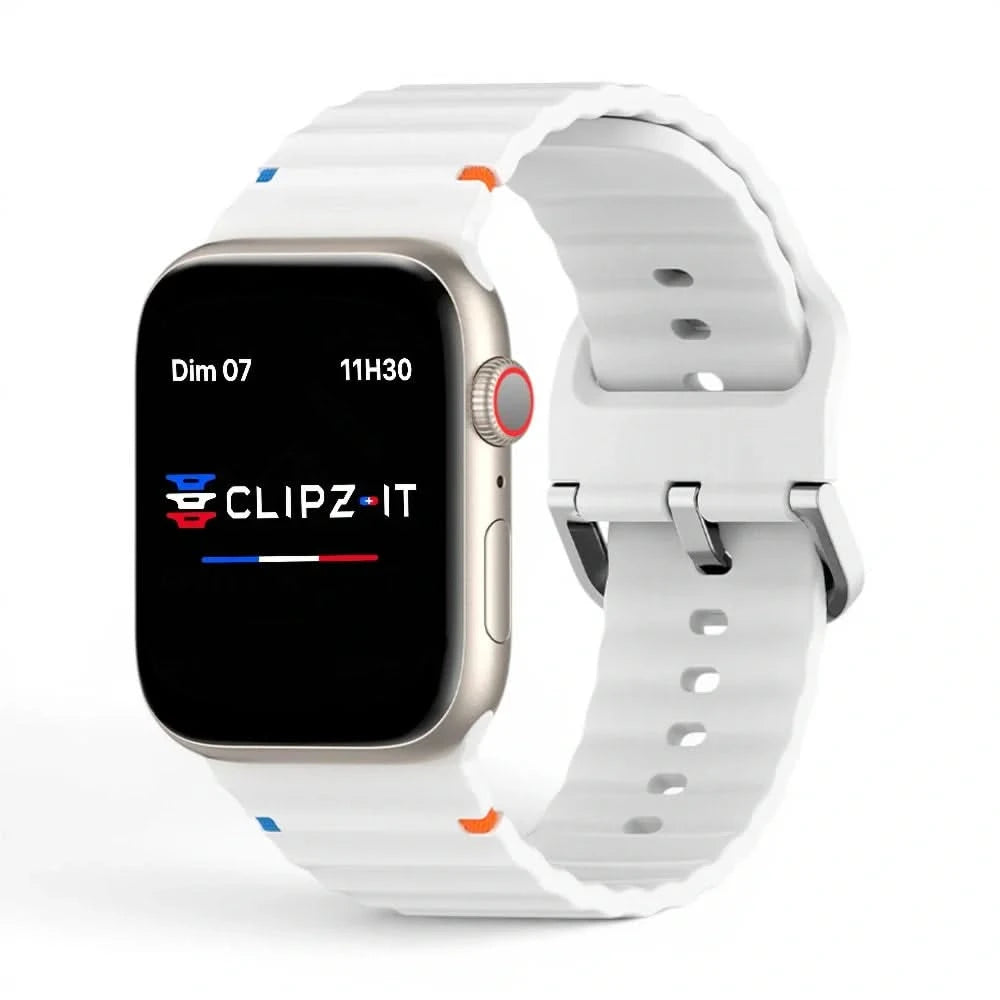 Bracelet Bubble silicone blanc, vue de face - Apple Watch | Clipz-it