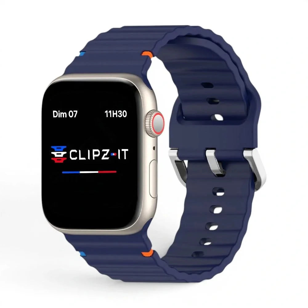 Bracelet Bubble silicone bleu, vue de face - Apple Watch | Clipz-it