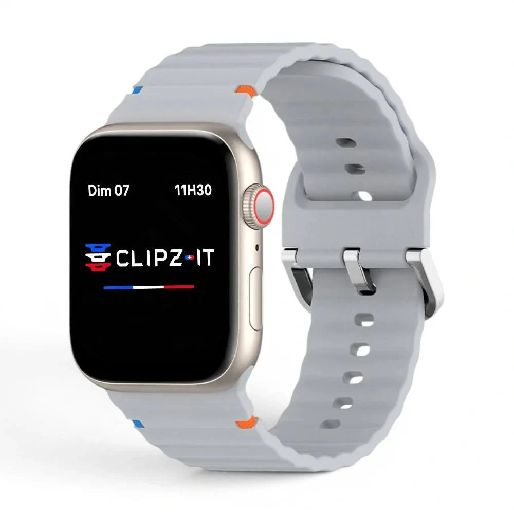 Bracelet Bubble silicone gris, vue de face - Apple Watch | Clipz-it