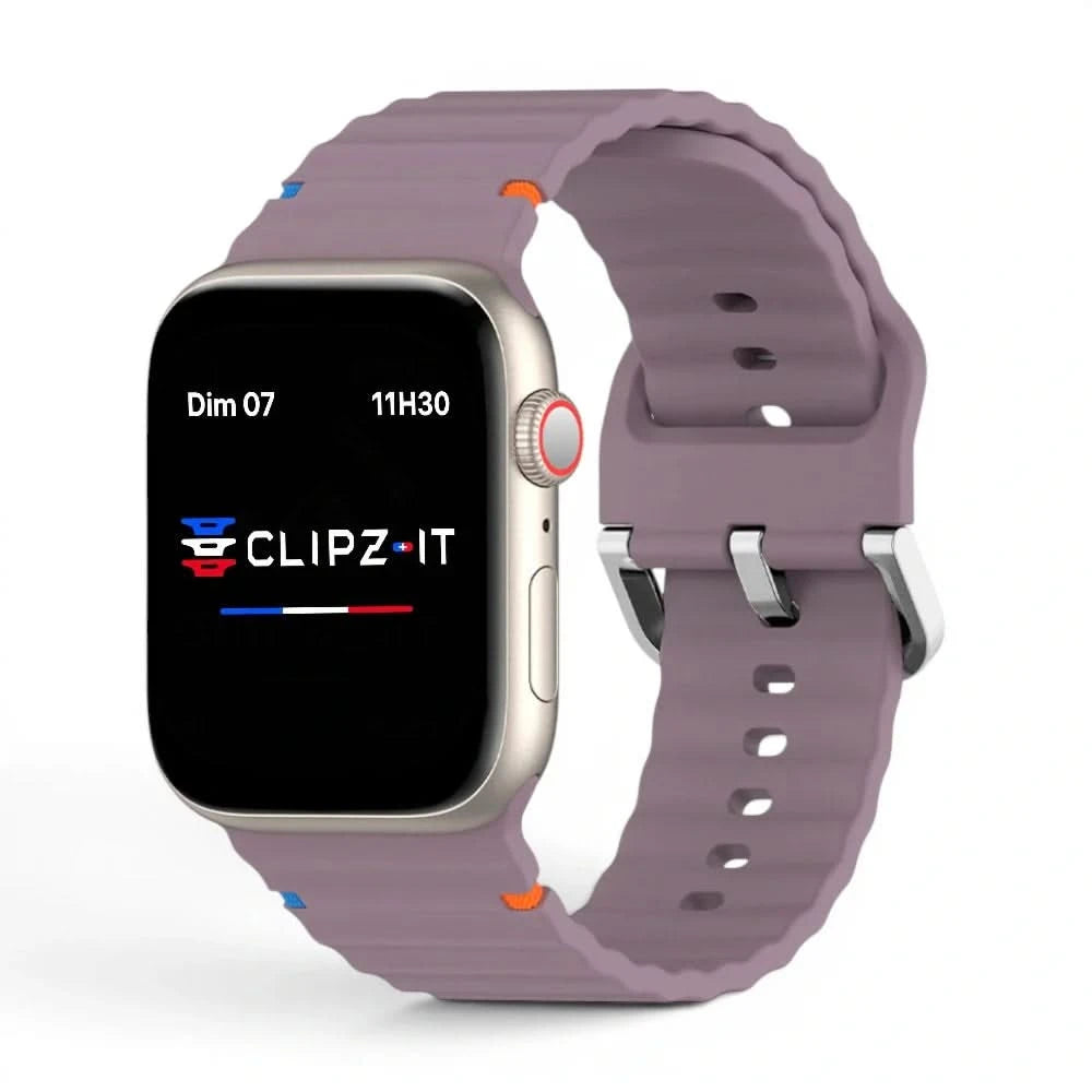 Bracelet Bubble silicone violet, vue de face - Apple Watch | Clipz-it