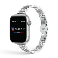 Bracelet Céleste acier inoxydable argenté, vue de face - Apple Watch | Clipz-it