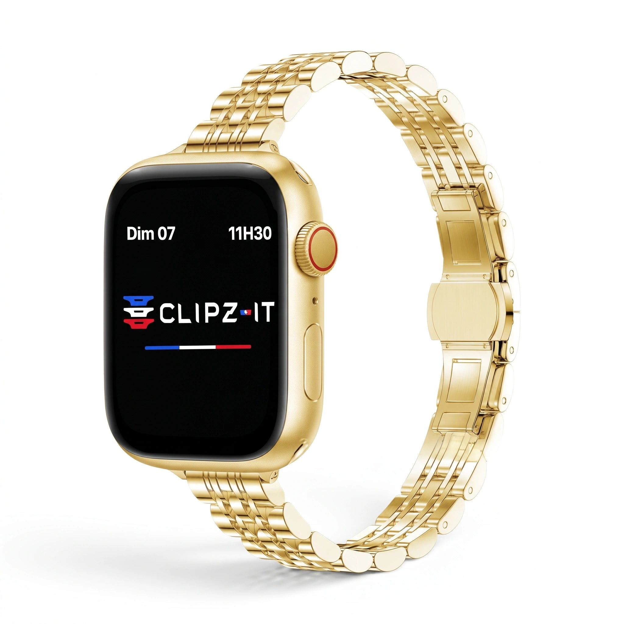 Bracelet Céleste acier inoxydable or, vue de face - Apple Watch | Clipz-it