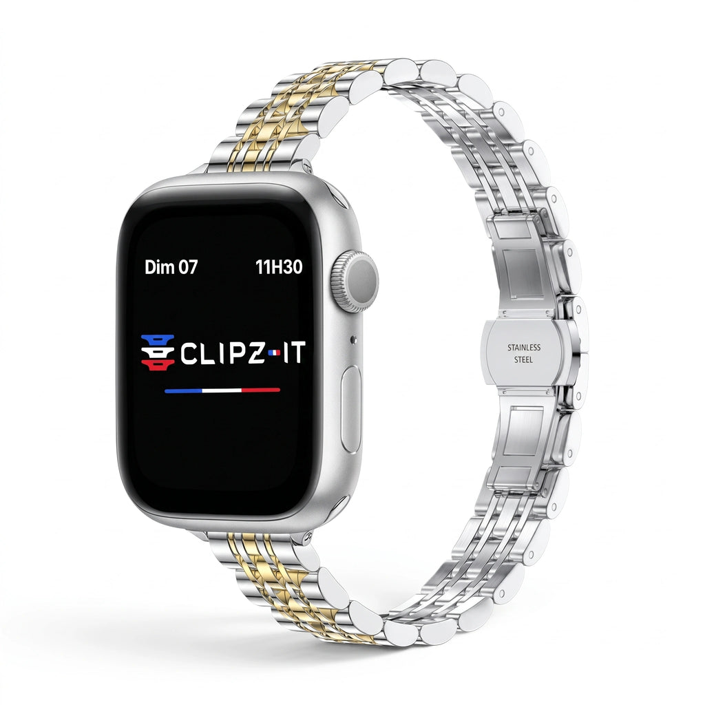 Bracelet Céleste acier inoxydable or rose, vue 2 - Apple Watch | Clipz-it