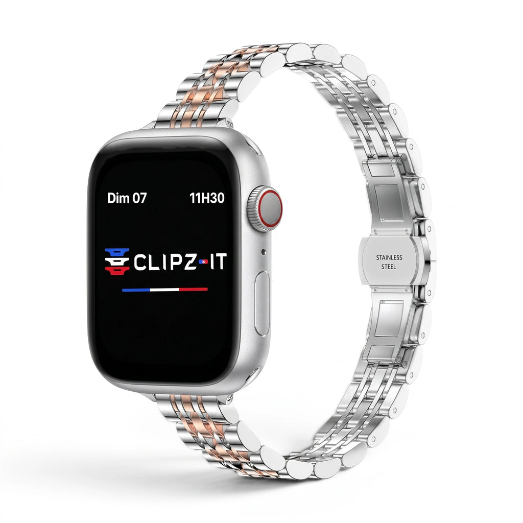 Bracelet Céleste acier inoxydable or rose, vue 3 - Apple Watch | Clipz-it
