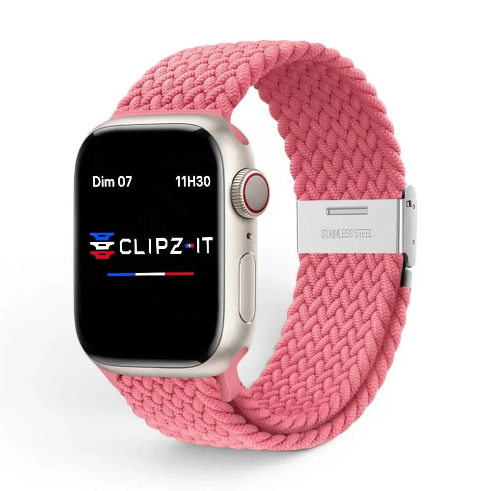 Bracelet Cirrus nylon tressé barbie, vue de face - Apple Watch | Clipz-it