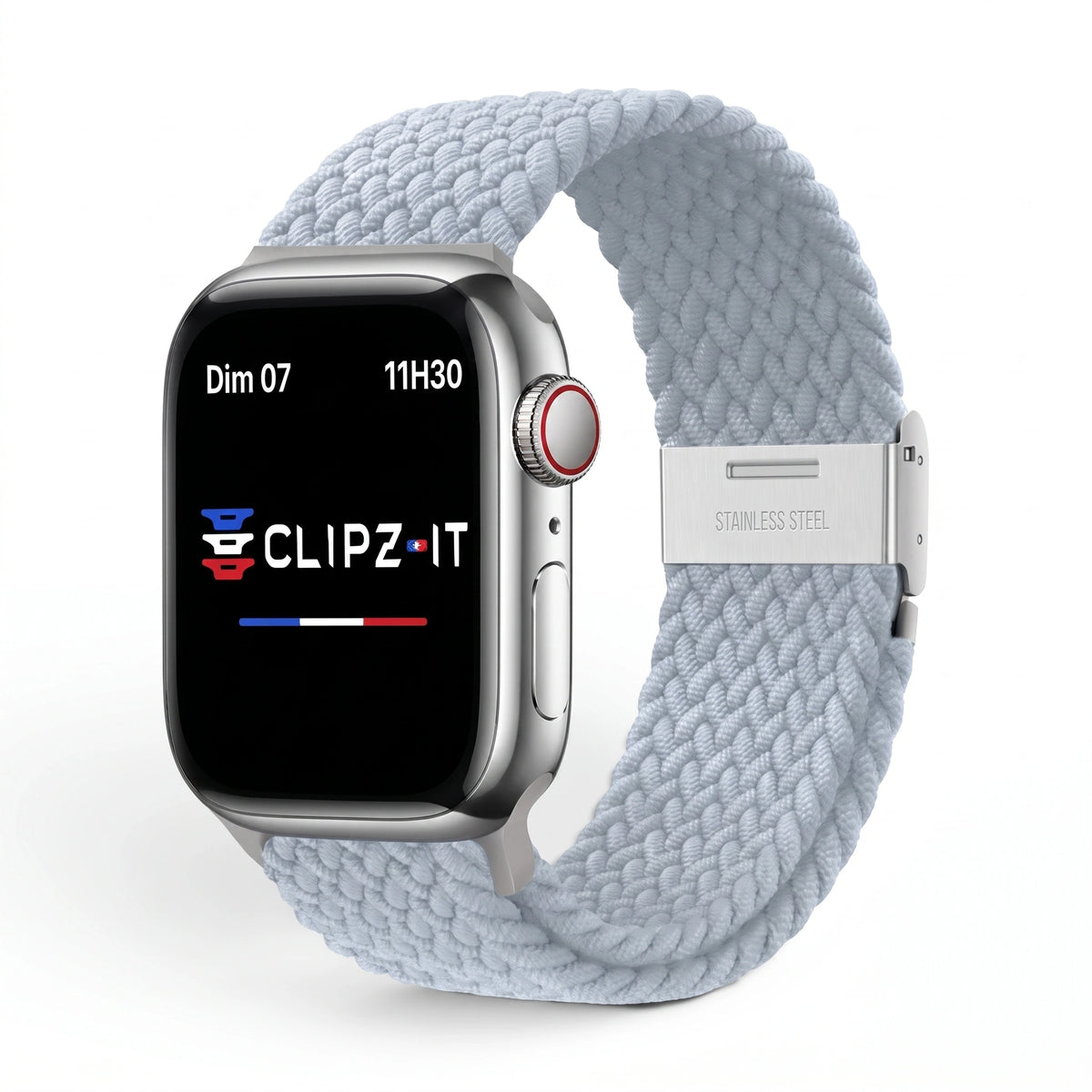 Bracelet Cirrus nylon tressé bleu atlantique, vue de face - Apple Watch | Clipz-it