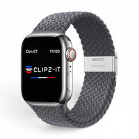 Bracelet Cirrus nylon tressé charbon, vue de face - Apple Watch | Clipz-it