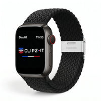 Bracelet Cirrus nylon tressé noir, vue de face - Apple Watch | Clipz-it
