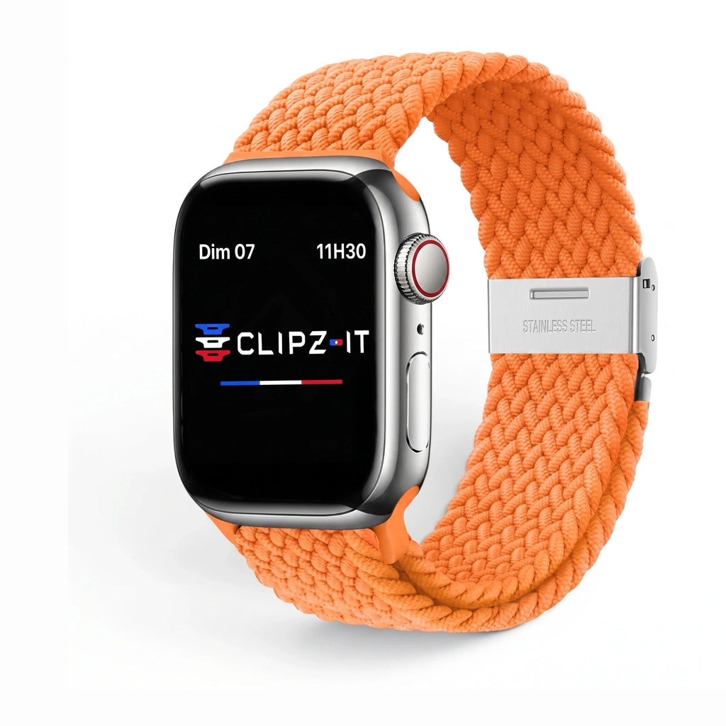 Bracelet Cirrus nylon tressé orange, vue de face - Apple Watch | Clipz-it