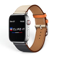 Bracelet Cupidon cuir bleu & blanc, vue de face - Apple Watch | Clipz-it
