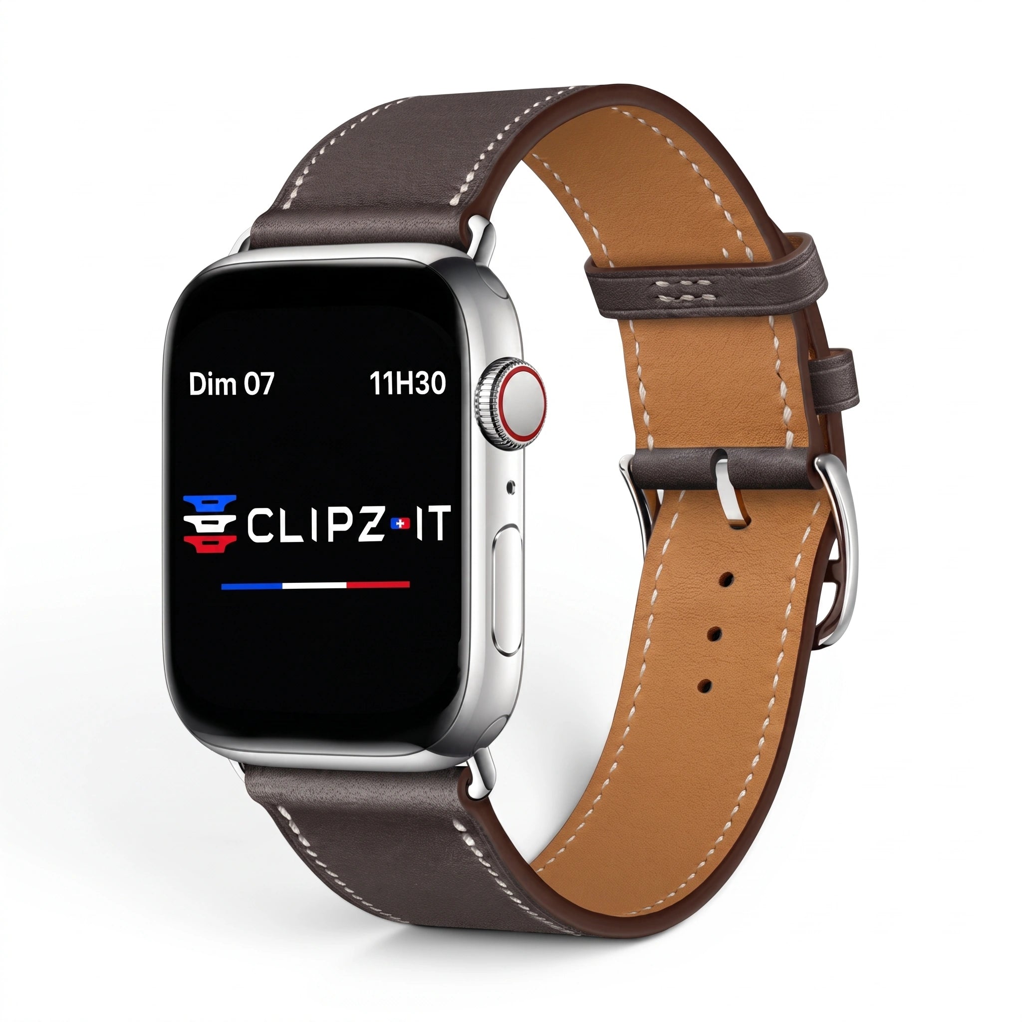 Bracelet Cupidon cuir café, vue de face - Apple Watch | Clipz-it